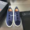 Ermenegildo ZZegnas Buty Triple Stitch Sneakers Niskie sportowe buty do męskiego niebieskie buty z niska elastyczne rękawy.