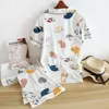 Conjunto de pijamas de manga corta de algodón 100 para mujer, pijama corto sencillo japonés de dibujos animados bonitos, ropa de dormir 240109