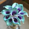 Blaugrüne lila Picasso-Calla-Lilien, die sich echt anfühlen, für Seidenhochzeitssträuße, künstliche Lilien, dekorative Kränze, 218 Stück