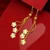 Ohrringe, 18 Karat authentisches Gold, Anhänger-Ohrringe, Damen, einfaches Pflaumenblüten-Design, Blumen-Quasten-Ohrringe, exquisiter Schmuck, 2023 Damen-GIF