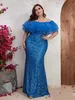 Plus Size Women Party Dresses Fashion Strapless Mesh Splicing Elegant Sequin Wedding Dresses Large Size Female Evening Dress 240109