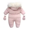 Pagliaccetti invernali per neonati Spessi e caldi per neonati con cappuccio interno in pile Tuta per bambina nata Set di abbigliamento per bambini 240109