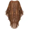 Sjaals Camel Suede Floral Hollow Out Fringe Kwastje Sjaal Vrouwen Vintage Capes Poncho's Herfst Boheemse vest Mantel Boho 230201219s