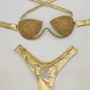 Diamond Bikini Women Stone Sexig badkläder 2 PCS Kläder Set Female Beach Swimsuit Beach Wear Clothing i Golden Color 240109