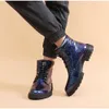 Serpent Designer Cheville Homme Mode Bleu En Cuir Verni Haut Hommes Qualité Glitter Hommes Plate-Forme Bottes