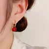 Dangle Earrings Y2K Vintage Red Square Enamel Earring Plated Gold White Minimalistic Ear Buckles Modern Women's 2024