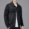 Giacca da uomo in denim nero streetwear primavera autunno vintage casual maniche lunghe top moda colletto rovesciato cappotto allentato 240109