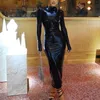 Casual Dresses Women's Fashion Faux Leather Slim Dress Futuristic Solid Colour Tight Long High Neck Sleeve Evening Party