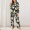 Kvinnors sömnkläder Ditsy Floral Pyjama Set Pink Yellow Kawaii Womens Long Sleeve Loose Room Two Piece Home Suit Big Size