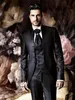 Jackets Classic Men Suits Mandarin Lapel Wedding Groom Tuxedos Black Pattern Waistcoat Groomsman Blazer 3 Pieces Set Terno Masculino