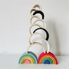 Mini Rainbow Stacker Blocks Wooden Toy Pastel Toys Montessori Activity Cure Stress Reliever for Children Kids Gifts 240110