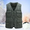 Gilet rembourré classique multi-poches pour hommes, manteau chaud d'hiver sans manches, veste tactique pour hommes, gilet solide et léger 240109