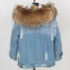 Maomaokong Denim veste Parka hiver femmes Parkas réel col de fourrure manteau naturel fourrure de raton laveur capuche réel lapin doublure de fourrure de luxe 240109