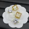 Luxo diamante pingente brincos com caixa moda feminina ouro mental brincos anéis de orelha jóias
