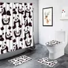 Douche gordijnen schattige panda douchegordijnen set grappig zwart wit dier groen bamboe Chinese stijl badkamer tapijt niet-slip tapijt toiletbadmatten