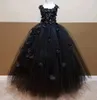 Filles noir pétales de fleurs Tutu robe enfants Crochet Tulle robe robe de bal enfants anniversaire fête de mariage Costume robe de soirée 240109