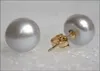 AAA 1011mm Akoya Gray Stud Pearl أقراط 14K الذهب الأصفر 240109