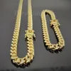 8mm herr Miami Cuban Link Armband Chain Set 14k Guldpläterad rostfritt stål244T