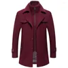 Hommes d'hiver vers le bas hommes Slim Fit laine Trench manteaux mode moyen Long vêtements d'extérieur hommes Double col fermeture éclair couleur unie décontracté laine