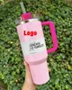 Stanleliness Cosmo Pink Tumblers Winter PINK Shimmery LIMITED EDITION 40 oz Tumblers 40oz Mugs Lid Straw Big Capacity Beer Water Bottle Black Chroma Gift Pink Pa KT4N