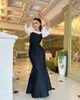 Graciös sjöjungfrun prom klänningar strass juvel hals kort ärm formell festklänning svart kjol vestidos de novia