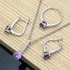 Zestawy Naturalne 925 Srebrna biżuteria Purple Ametyst Topaz Birthstone Kamień Biżuteria