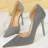 BIGTREE Women Glitter 11cm Blue Super High Heels Stiletto Pumps Wedding Prom Shoes Plus Size Lady Pointed Toe Sequin Cloth 240110