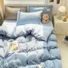 Yanyangtian säng linnor sängkläder set tvättad bomull med fyra stycken lakan set komfort set uppsättningar solid julpar säng täcke täckning 240109