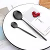 Dinner Knife Fork Coffee Spoon Middagsbidrag Set 16st Black Flatware Set Kitchen Rostfritt stål Silverware Tabeller Set 240110