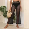 Kobietowe odzież kąpielowa Kobiety Letnie bikini pokrywki spodni na plażowe odzież widzi elastyczna elastyczna zespół koronki Sheer szerokie spodnie nogi kwiatowe plażę