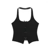 Women's Tanks Women Fashion Bow Hanging Collar Veste Top Vintage Sleeveless Backless All-Match Casual Chic Female Tank Tops Mujer