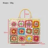 Totes Bohemian Granny Square St handväskor Casual Paper Woven Bamboo Hantera kvinnor Handväskor handgjorda summa strandväska stor tote pursestylishhandbagsstore