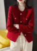 Zoki élégant noël rouge Tweed veste femmes hiver épais chaud doux manteau français Vintage à manches longues conception femme décontracté hauts 240109