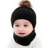 Cappelli Cappello da bambino Neonate Ragazzi Inverno Caldo lavorato a maglia di lana Berretto con orlo Sciarpa Set da 2 pezzi Mantieni i set per bambini da 0 a 2 anni