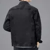 Giacca da uomo in denim nero streetwear primavera autunno vintage casual maniche lunghe top moda colletto rovesciato cappotto allentato 240109