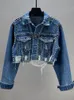 Женская джинсовая куртка 2023 весна-лето в тяжелой промышленности джинсовая с заклепками и шипами женский потертый топ с бусинами на ногтях 240109