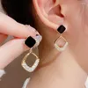 Dangle Earrings Fashion Geometry Rhombus Drop For Women Golden Color Hollow Square Black Enamel Oil Crystal Jewelry