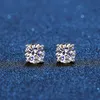 stud stud Real Moissanite Stud أقراط 14K الذهب الأبيض المطلي بالفضة الاسترليني 4