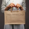 TOTESリネンジュートバッグクロストートシンプルな手描きの旅行黄麻布の袋学生catlin_fashion_bags
