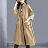 Kvinnors Autumn Winter Fashion Veratil Solid Color Polo Collar Button Pocket Korean Långärmad Löst Mid Length Trench Coat 240109