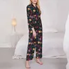 Kvinnors sömnkläder Ditsy Floral Pyjama Set Pink Yellow Kawaii Womens Long Sleeve Loose Room Two Piece Home Suit Big Size