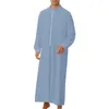 Etniska klädskjortor Mens Robe Leisure T-shirt Autumn Underhirt Bathrobe V Neck Blus Button Full Längd långärmad manlig bekväm