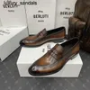 Berluti Business chaussures en cuir Oxford veau fait à la main de qualité supérieure BERLUTI poignée bleue formelle Lefu Laser tatouage Goodyear véritable outsolewq