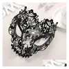 Parti Maskeleri Mask Mask Venedik Cosplay Openwork Desen Werreedon Fuardon Siyah Beyaz Masquerade Göz Partisi Kraliçe FL Yüzü Cadılar Bayramı Drop Del Dhxun