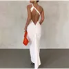 Casual Dresses Sexy Backless Women's Party Dress Maxi Slip Sheath Long Female Solid Ruched Slim Lady Eveing Robe 2024 Spring Summer