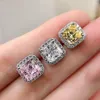 Kolczyki Dangle Classics 925 Sterling Silver 4CT Księżniczka Cut-Cut Yellow Pink Topaz Diamond Wedding Wedding Eternal Jewelry