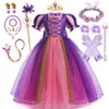 Mädchen Rapunzel Kleid für Kinder Halloween Prinzessin Cosplay Kostüm für Geburtstagsfeier Geschenk Lila Pailletten Mesh Tangled Kleidung 2-10 240109