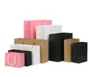 Sacos de papel portátil para presente com alça, preto, marrom, rosa, branco, sacola de compras, embalagem de varejo, bolsa 2470427