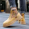 Chinese Dragon High-top Men's Leather Quality Yellow Ankle Boots for Men Outdoor Non-slip Platform Tooling Boot Women