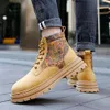 Chinesischer Drache High-Top-Herren-Lederqualität, gelbe Stiefeletten für Herren, rutschfeste Plateau-Werkzeugstiefel für Damen im Freien